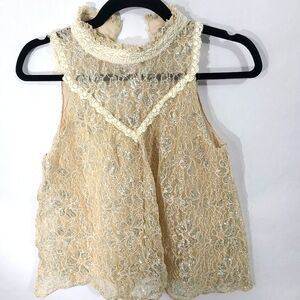 Wishlist Apparel Women's Size Small S Sleeveless‎ Blouse Cream Lace Sparkle